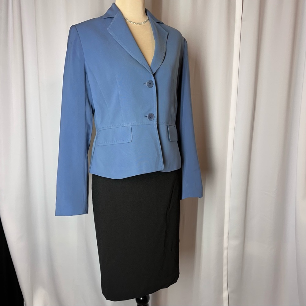 Jones New York Skirt Suit Sz 6 Blazer Lined Blue Black Office Career Corporate